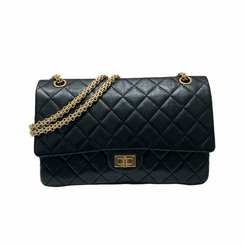 CHANEL 香奈兒 2.55 經典翻蓋側背包 油蠟小牛皮 黑色 金釦