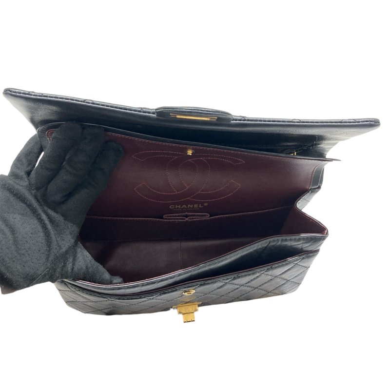 CHANEL 香奈兒 2.55 經典翻蓋側背包 油蠟小牛皮 黑色 金釦-11