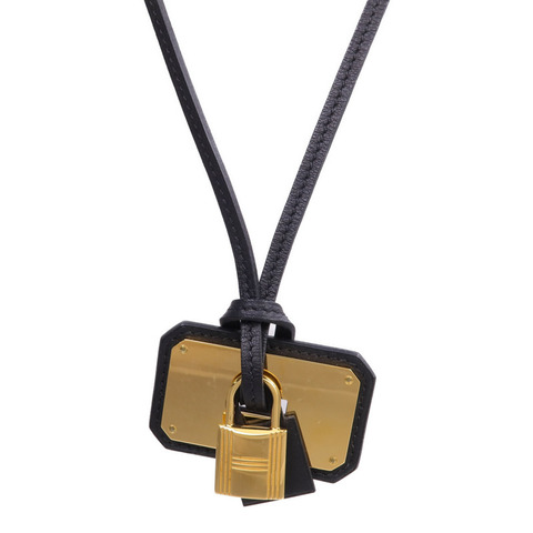 HERMES Swift皮革O'Kelly GM Pendant金扣項鍊Noir