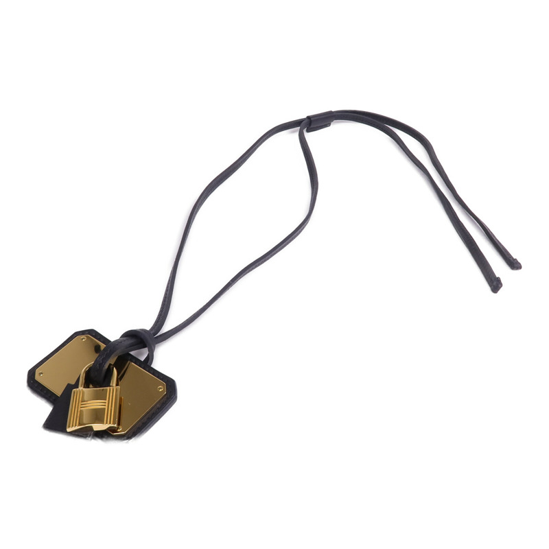 HERMES Swift皮革O'Kelly GM Pendant金扣項鍊Noir-3