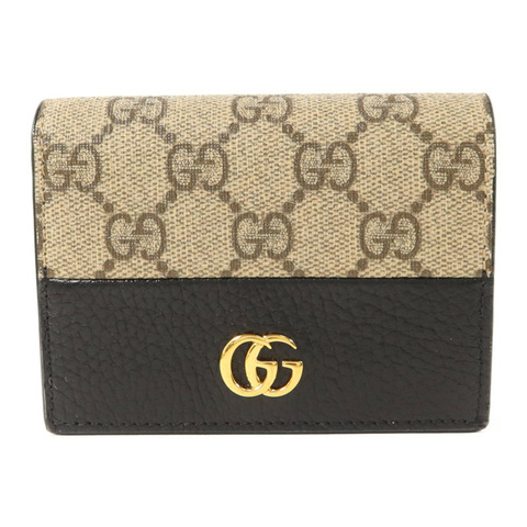 GUCCI 塗層帆布/牛皮皮革GG Marmont Bifold Wallet金扣錢包
