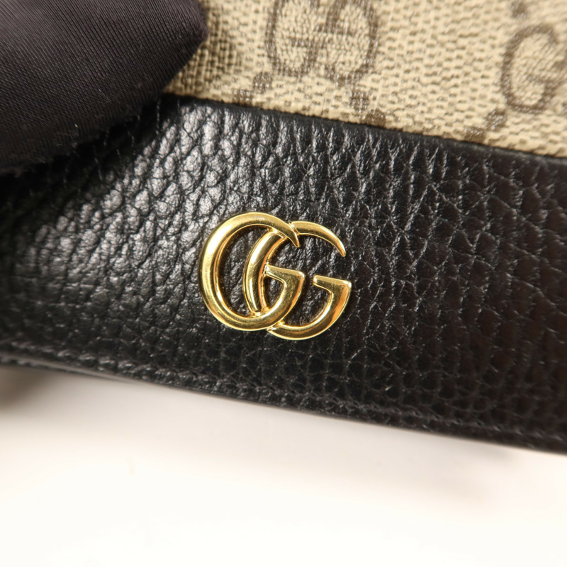 GUCCI 塗層帆布/牛皮皮革GG Marmont Bifold Wallet金扣錢包-10