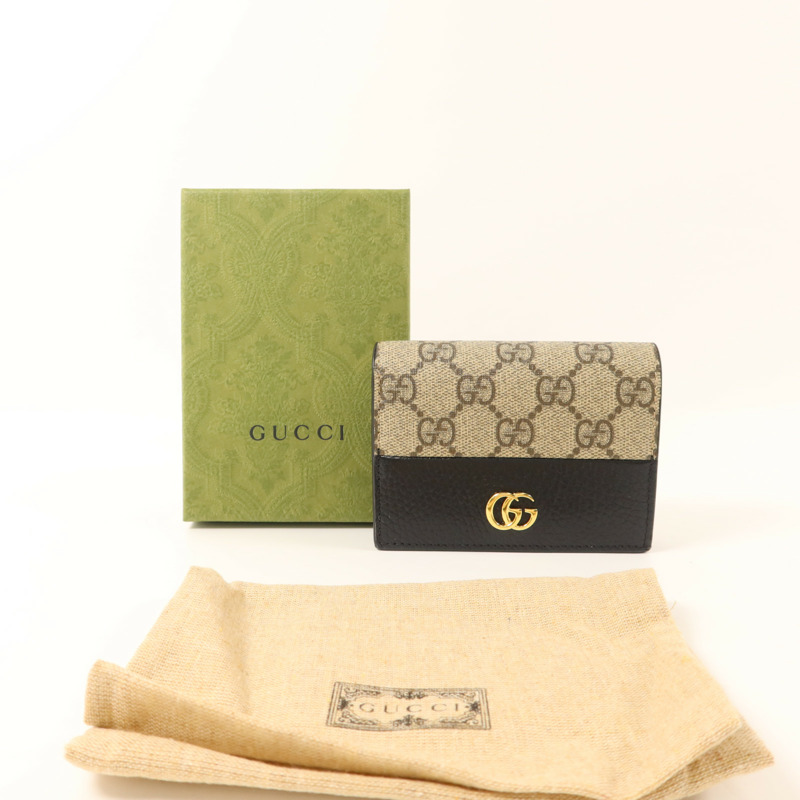 GUCCI 塗層帆布/牛皮皮革GG Marmont Bifold Wallet金扣錢包-15