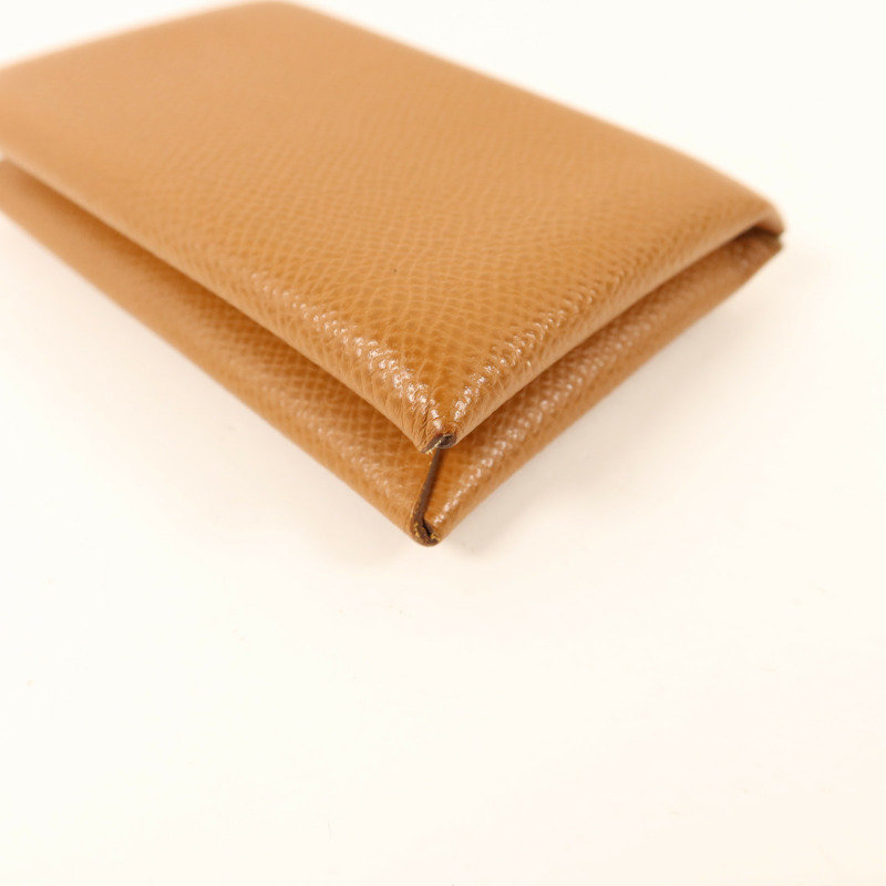 HERMES Epsom皮革Calvi銀扣卡片套Gold-9