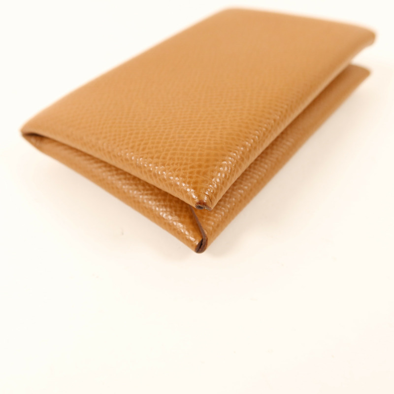 HERMES Epsom皮革Calvi銀扣卡片套Gold-10