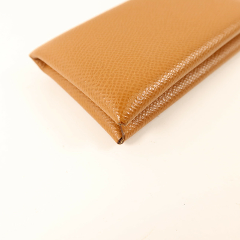 HERMES Epsom皮革Calvi銀扣卡片套Gold-12