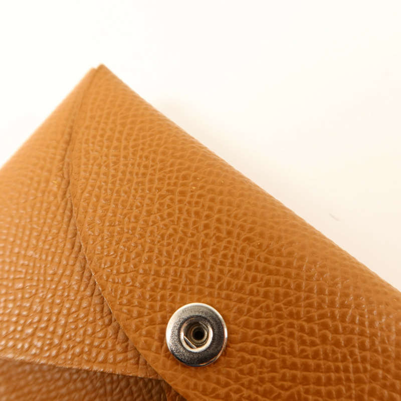 HERMES Epsom皮革Calvi銀扣卡片套Gold-14