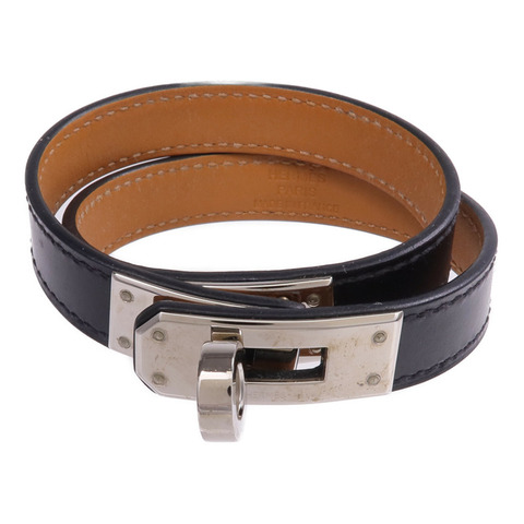 HERMES Boxcalf皮革Kelly Double Tour Bracelet銀扣手帶