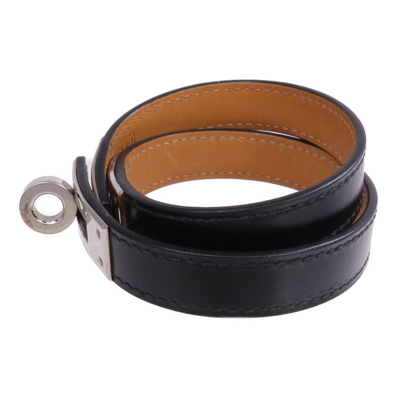 HERMES Boxcalf皮革Kelly Double Tour Bracelet銀扣手帶-1