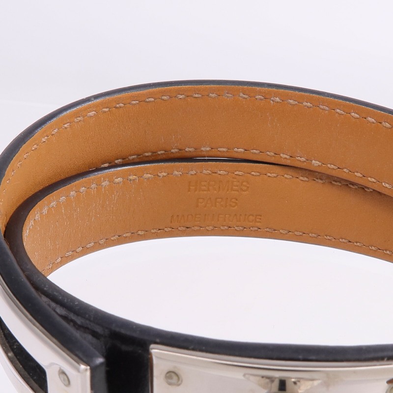 HERMES Boxcalf皮革Kelly Double Tour Bracelet銀扣手帶-6