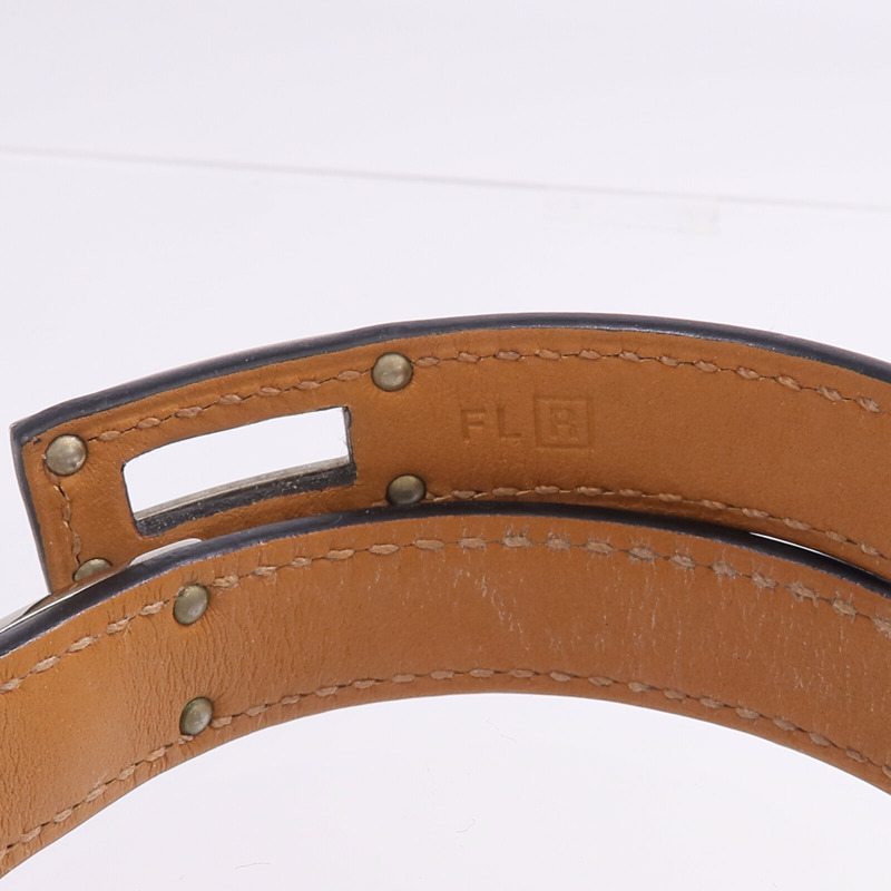 HERMES Boxcalf皮革Kelly Double Tour Bracelet銀扣手帶-8