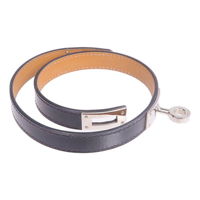 HERMES Boxcalf皮革Kelly Double Tour Bracelet銀扣手帶-9