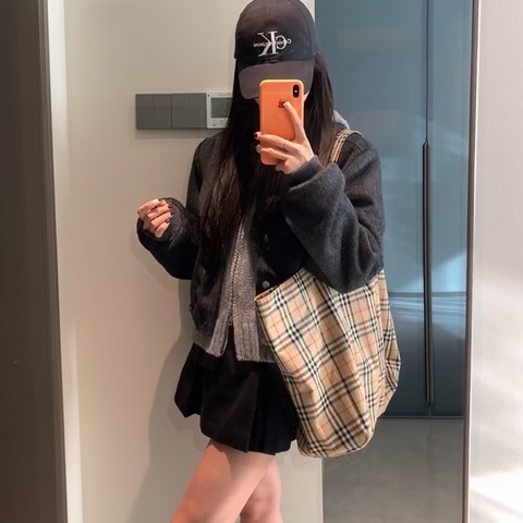 【95新✨全網最低價】Burberry/巴宝莉 Tote 經典格紋 帆布圖層拼皮托特包 文藝氣息拉滿