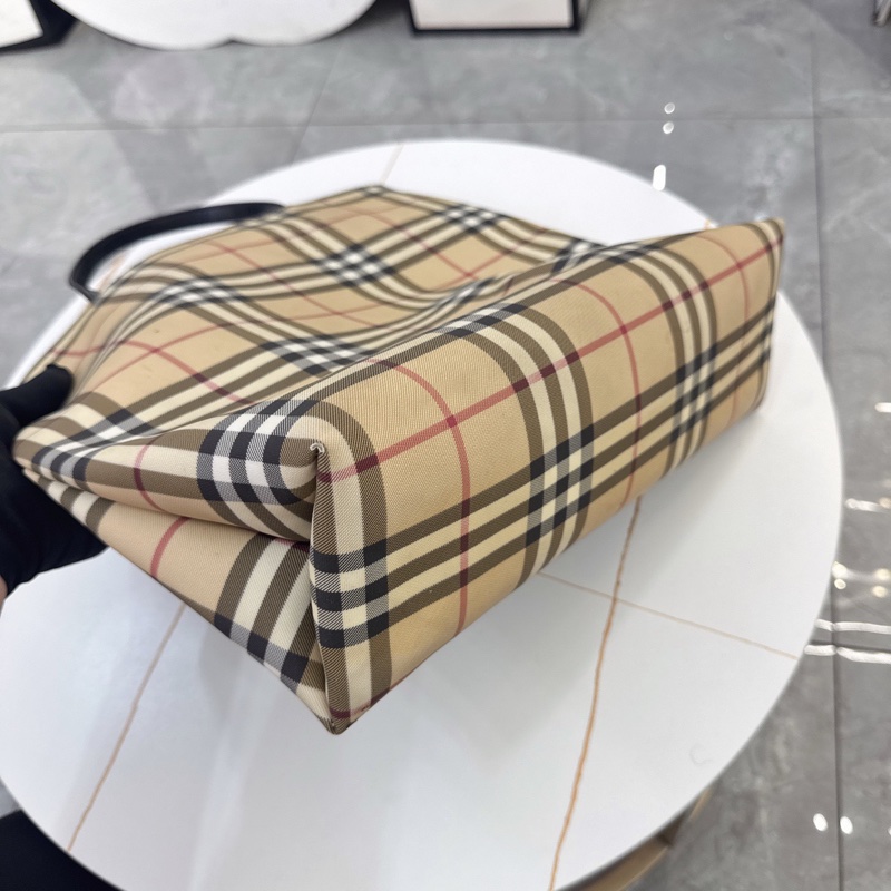 【95新✨全網最低價】Burberry/巴宝莉 Tote 經典格紋 帆布圖層拼皮托特包 文藝氣息拉滿-6