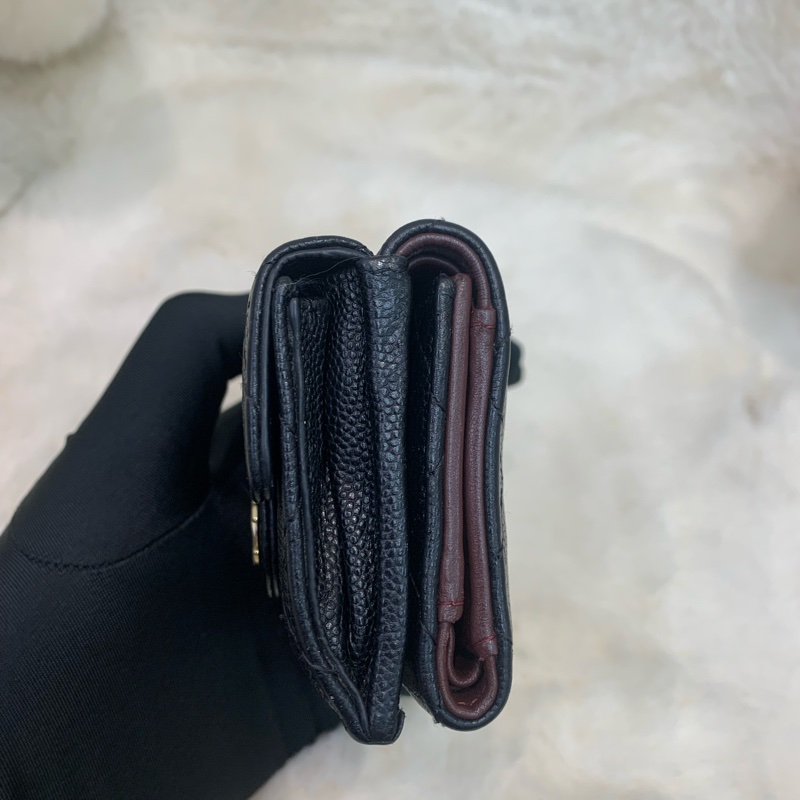 Chanel 香奈兒 荔枝牛皮黑金 短銀包-1