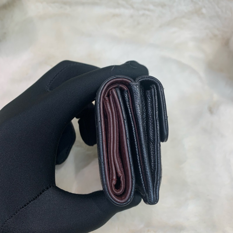 Chanel 香奈兒 荔枝牛皮黑金 短銀包-2