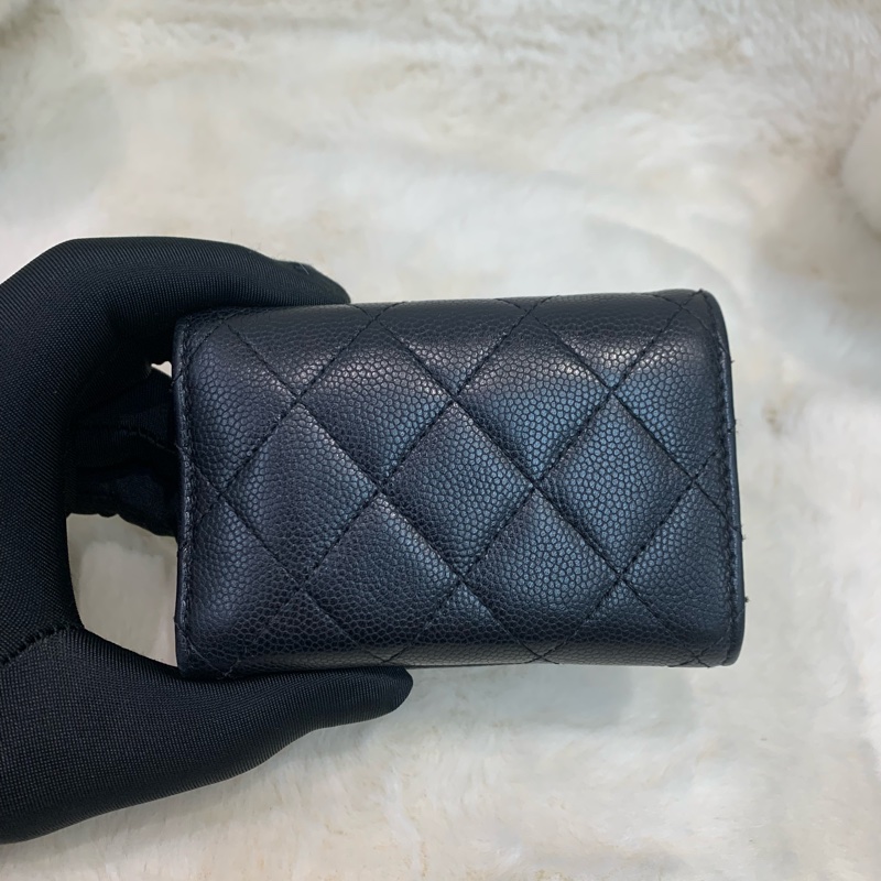 Chanel 香奈兒 荔枝牛皮黑金 短銀包-3