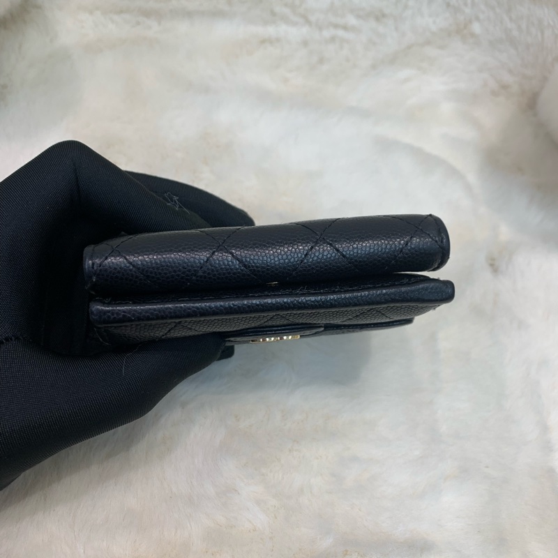 Chanel 香奈兒 荔枝牛皮黑金 短銀包-4