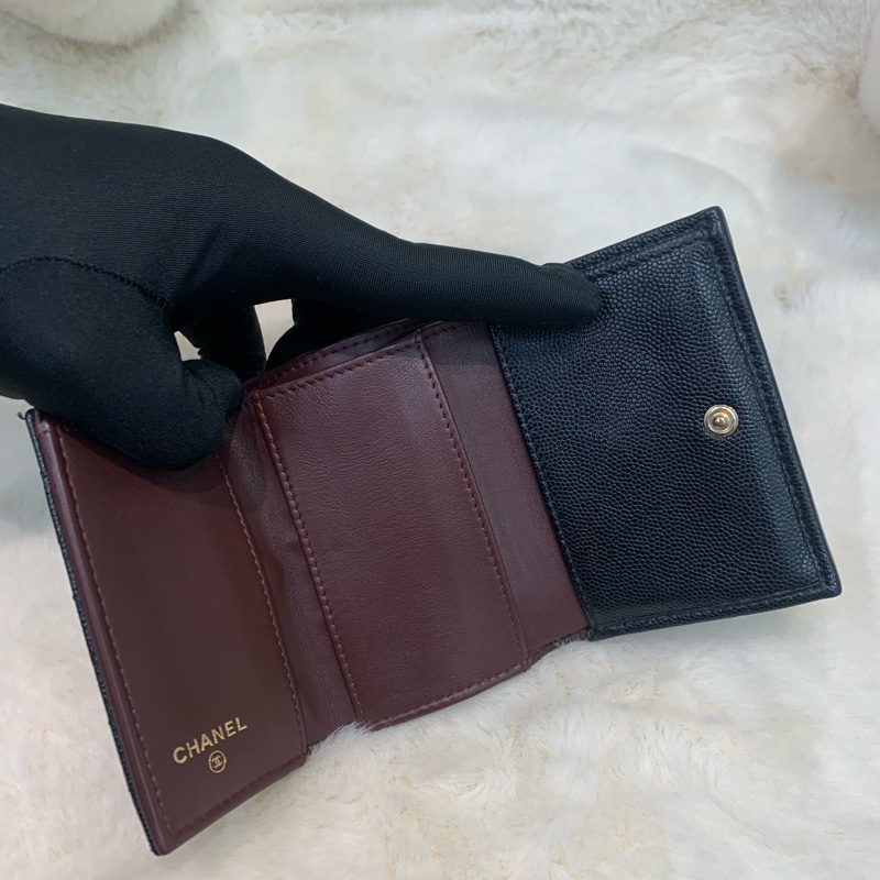 Chanel 香奈兒 荔枝牛皮黑金 短銀包-6