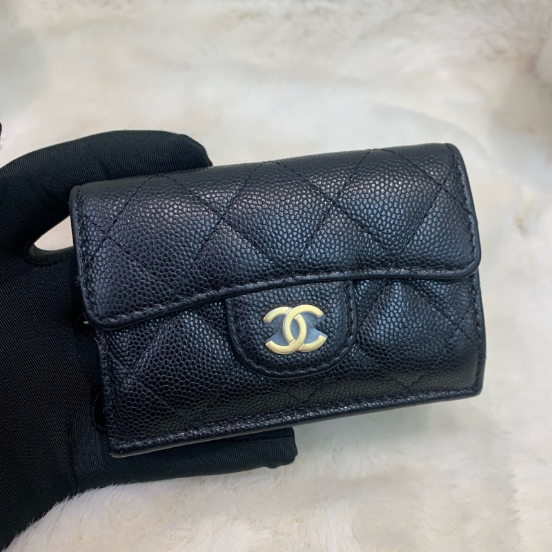 Chanel 香奈兒 荔枝牛皮黑金 短銀包-9