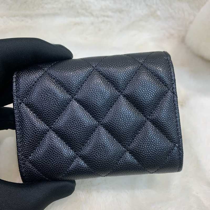 Chanel 香奈兒 荔枝牛皮黑金 短銀包-11