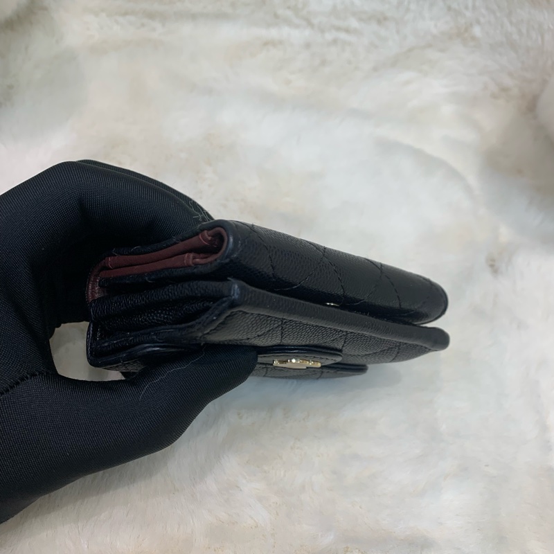 Chanel 香奈兒 荔枝牛皮黑金 短銀包-13