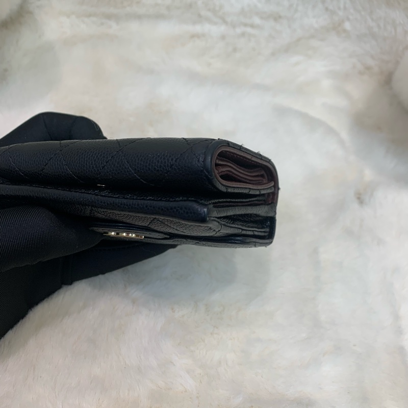 Chanel 香奈兒 荔枝牛皮黑金 短銀包-14