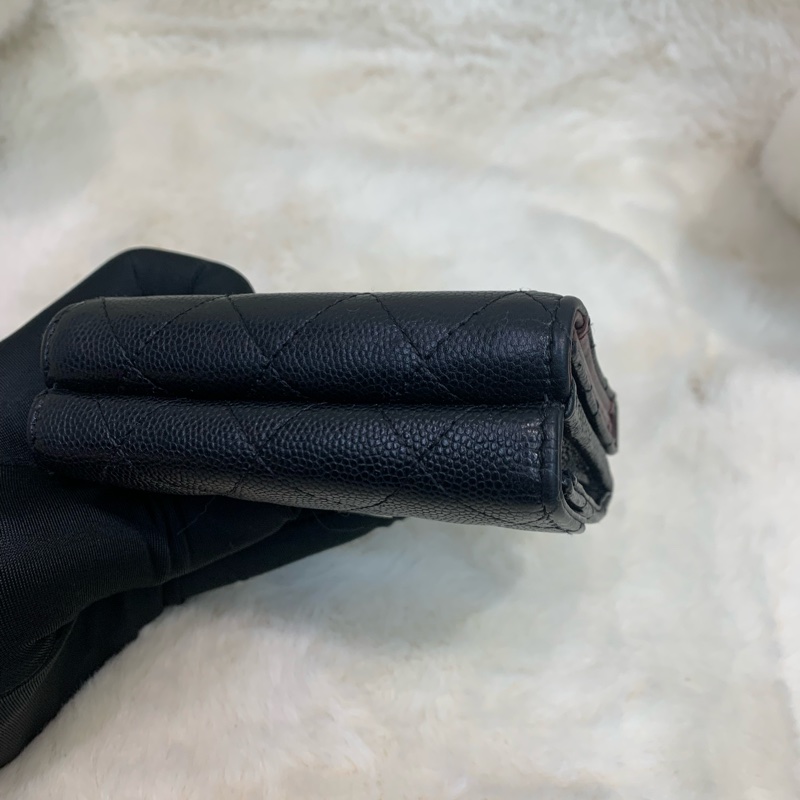 Chanel 香奈兒 荔枝牛皮黑金 短銀包-15