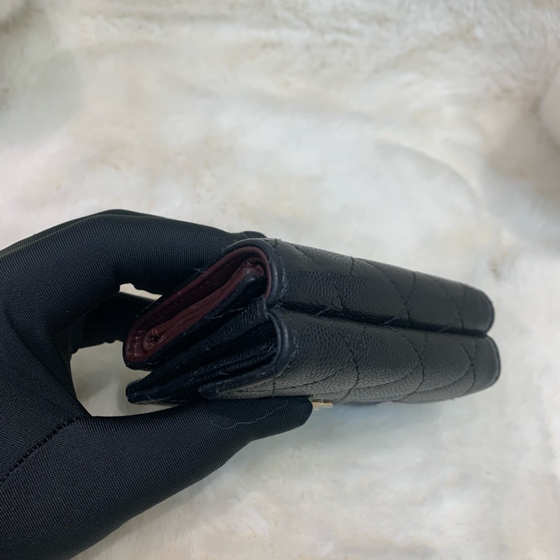 Chanel 香奈兒 荔枝牛皮黑金 短銀包-16