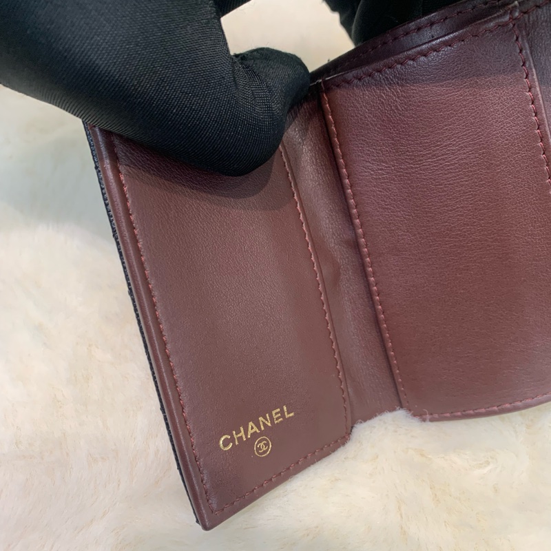 Chanel 香奈兒 荔枝牛皮黑金 短銀包-18
