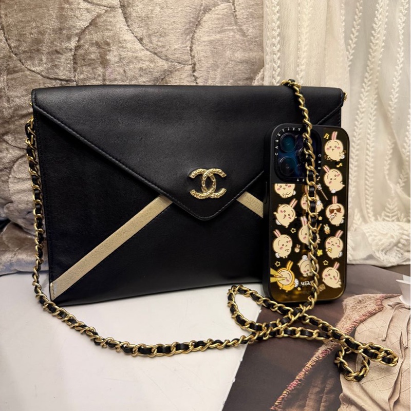 香奈兒 黑色皮革 翻蓋手拿包 信封包 斜背包 chanel clutch bag-17