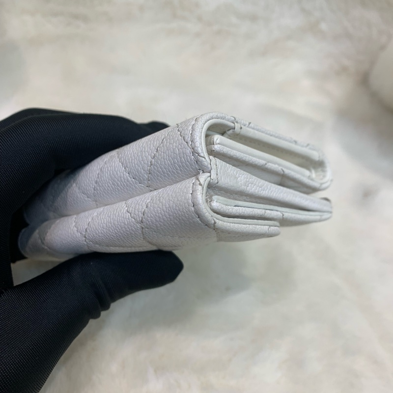 Chanel 香奈兒 白色 金扣三摺荔枝牛皮 短銀包-17