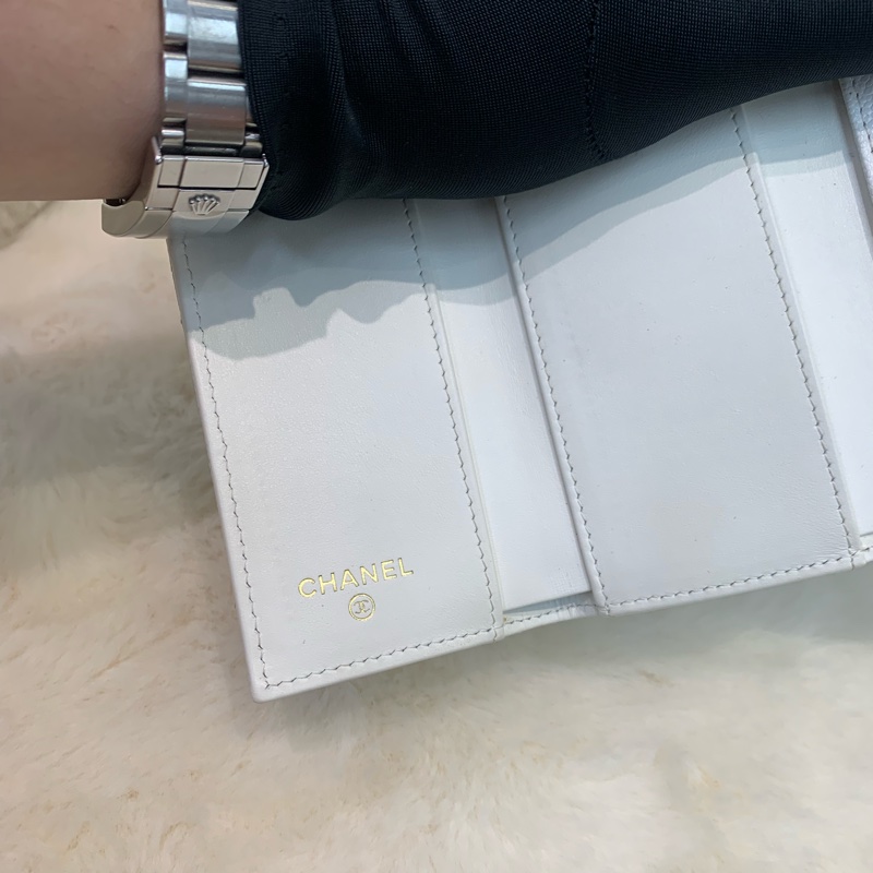 Chanel 香奈兒 白色 金扣三摺荔枝牛皮 短銀包-20