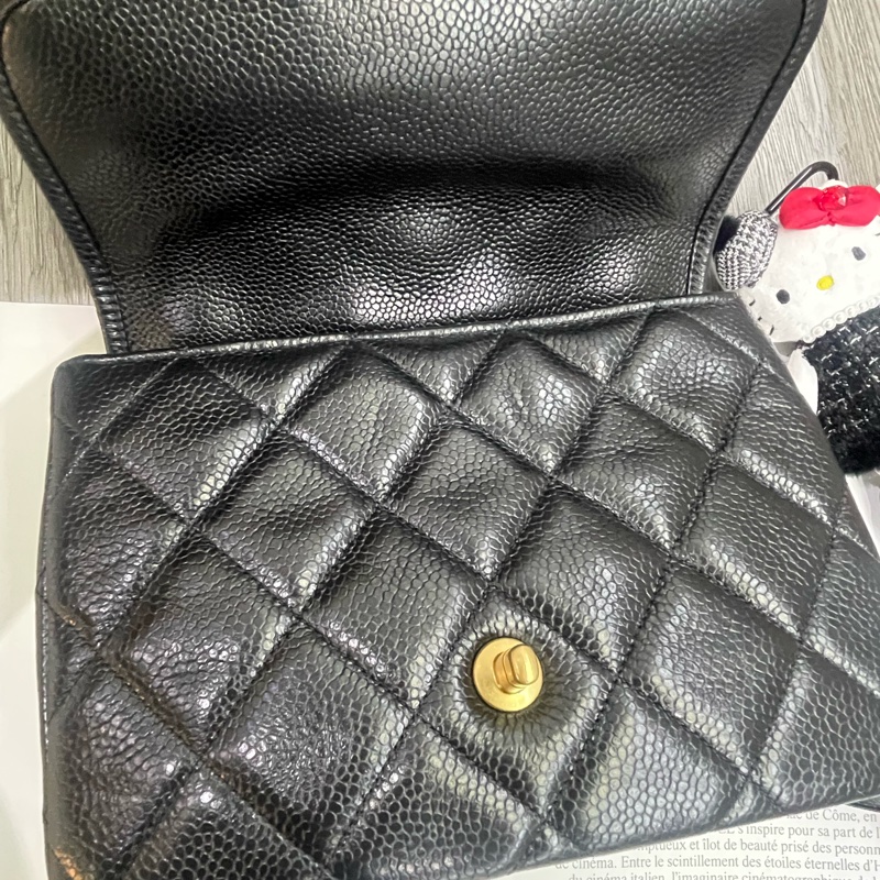 99新閑置品 Chanel 香奈儿黑金荔枝牛皮郵差雙肩包-2