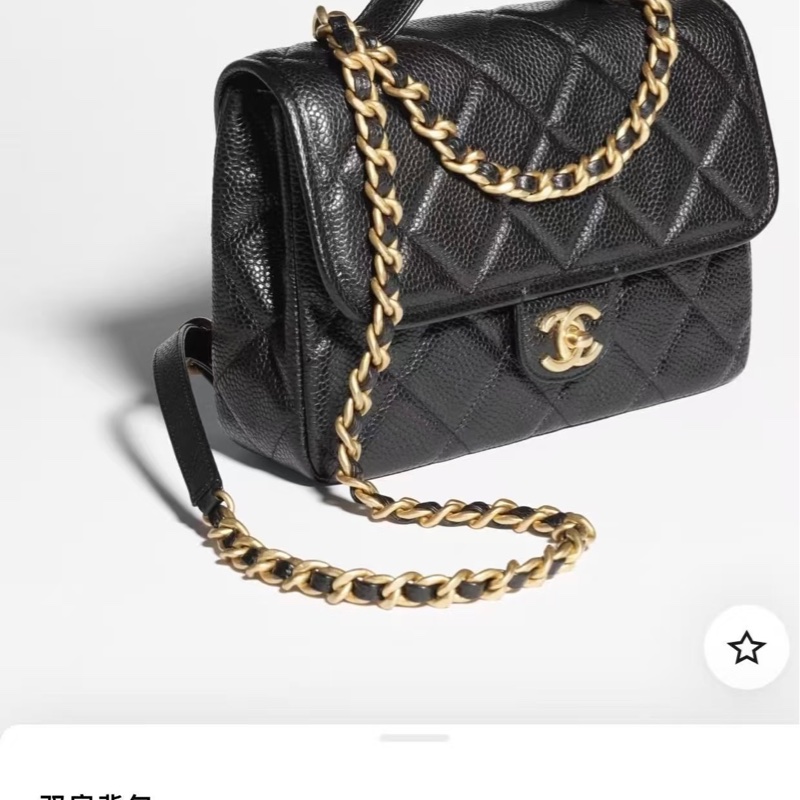 99新閑置品 Chanel 香奈儿黑金荔枝牛皮郵差雙肩包-5