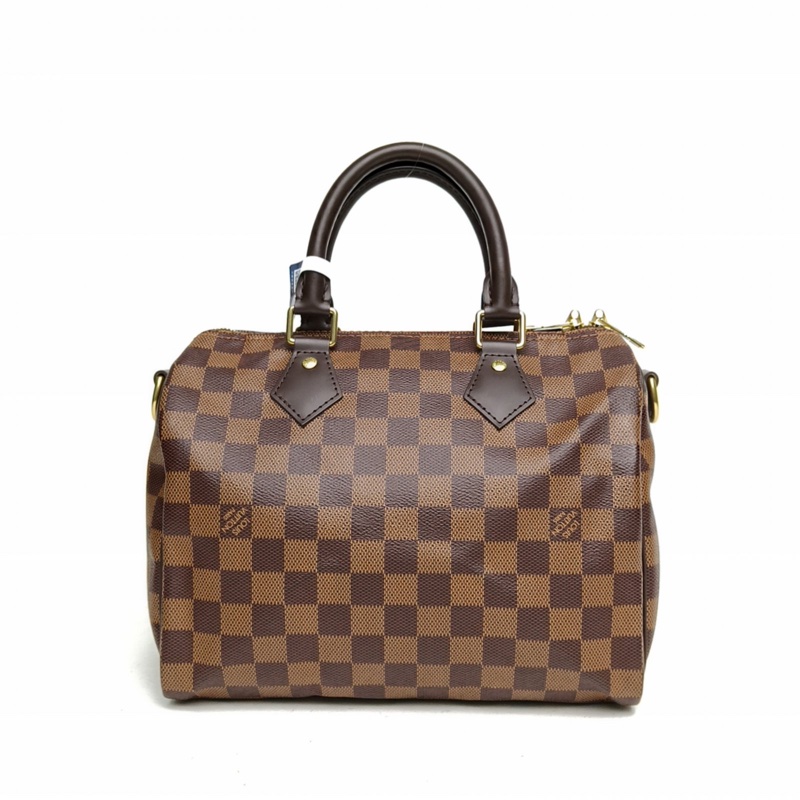 LOUIS VUITTON Speedy25配肩帶棕色棋盤格PVC晶片-2
