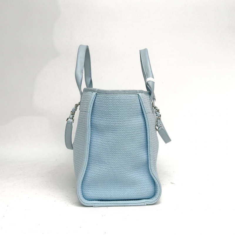 CHANEL 沙灘包帶手柄帆布版中號33cm藍色帆布晶片開銀扣-1