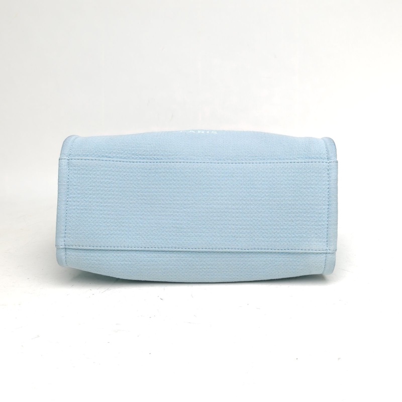 CHANEL 沙灘包帶手柄帆布版中號33cm藍色帆布晶片開銀扣-3