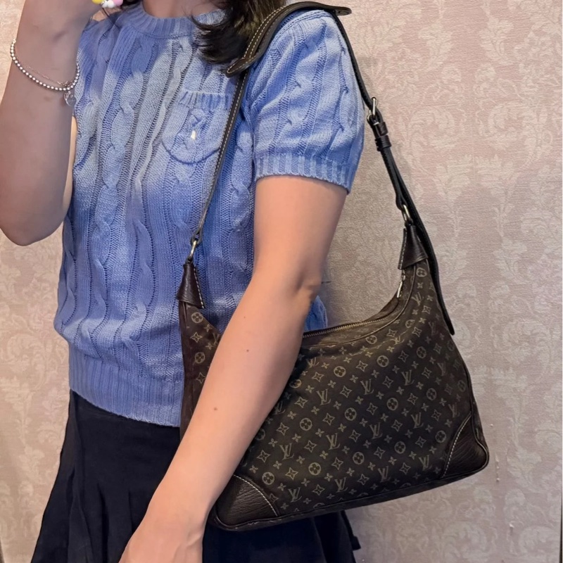 路易威登lv 路易威登 托特包 中古 老花 肩背包 二手包 路易威登 牛角包 / 腋下包 丹寧 Louis Vuitton Monogram denim Mini Lin Boulogne 經典款 女生 罕有-8