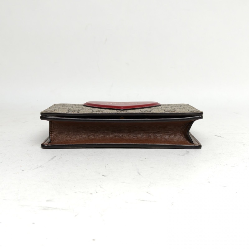 GUCCI 老花PVC金扣情人節限定愛心WOC鏈條包-3