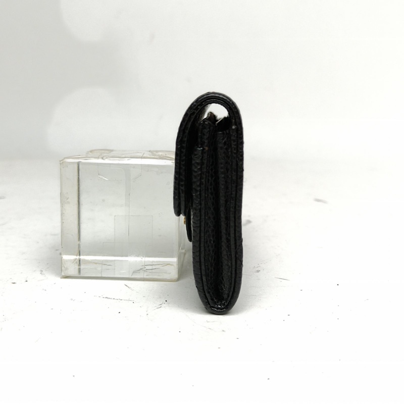 CHANEL CF短款口蓋錢包無後拉鏈m黑色荔枝牛皮27開金扣-1