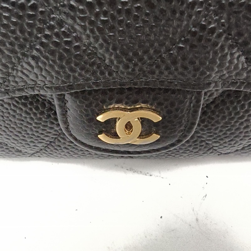 CHANEL CF短款口蓋錢包無後拉鏈m黑色荔枝牛皮27開金扣-4