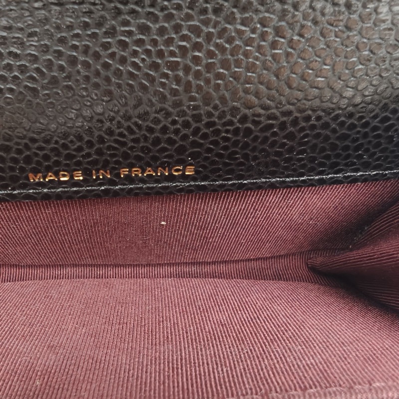 CHANEL CF短款口蓋錢包無後拉鏈m黑色荔枝牛皮27開金扣-5