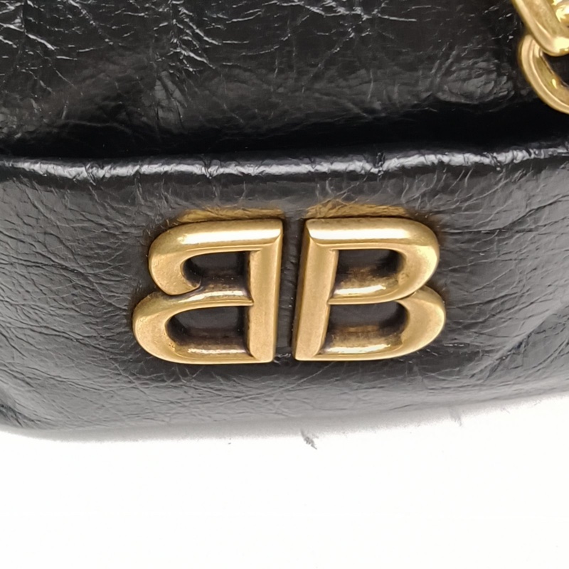 BALENCIAGA 黑色油蠟皮金扣Monaco相機包-4