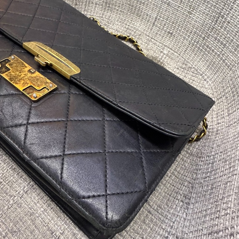 【90新✨中古稀有款❗️全網獨家】Chanel 牛皮菱格紋Vintage 口蓋包|斜背包|肩背包|鏈條包-5