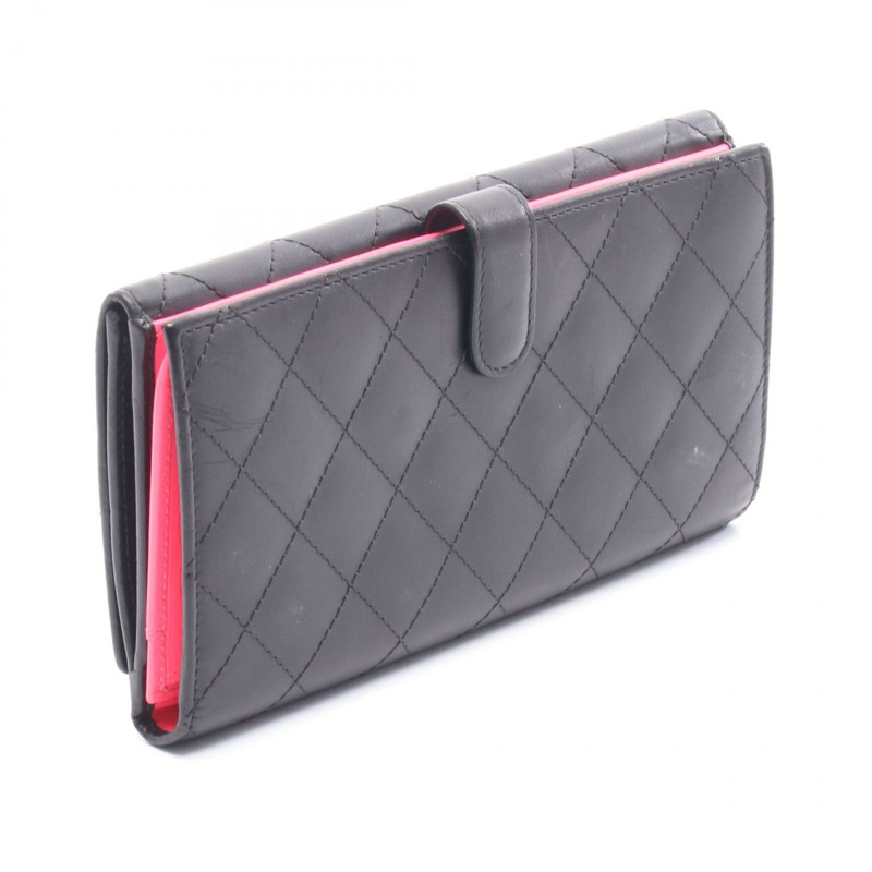 香奈兒 Cambon 系列雙折長錢包,黑色漆皮,二手女士錢包,帶五金配件-1