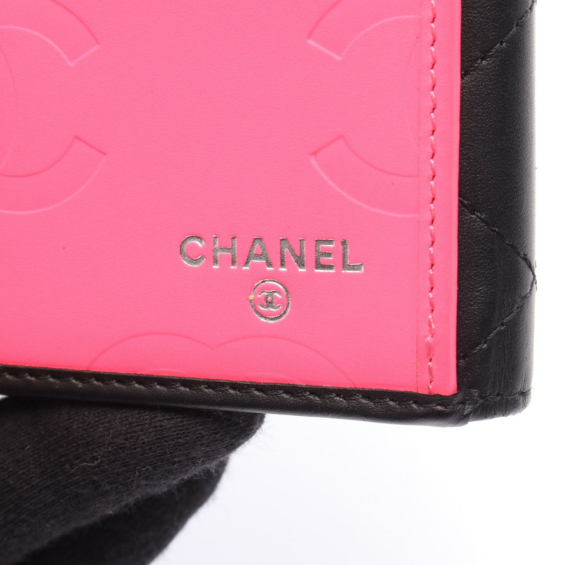 香奈兒 Cambon 系列雙折長錢包,黑色漆皮,二手女士錢包,帶五金配件-4