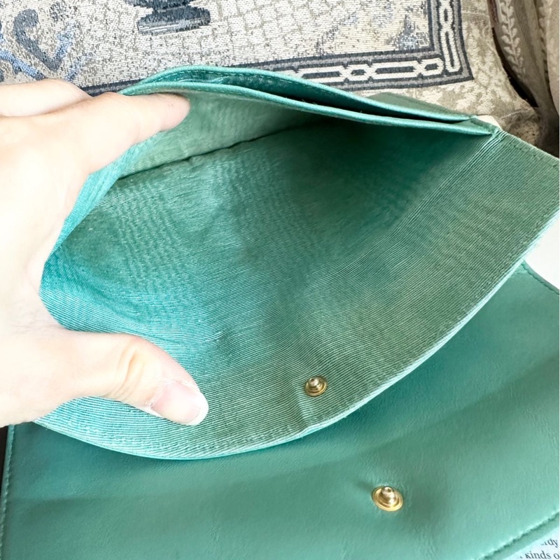 香奈兒 中古魚子醬皮長夾 罕有 蒂芙尼藍/湖水綠 chanel wallet tiffany blue WOC手袋側斜孭背長夾單肩包-14