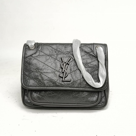 SAINT LAURENT NikiMini21灰色牛皮灰扣