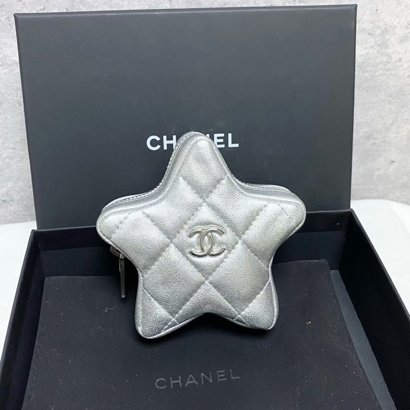 闲置新❤️CHANEL香奈兒24C銀色羊皮星星零錢包掛包-0